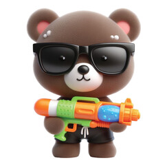 Fototapeta premium Cute bear holding a water gun songkran day festival thailand 