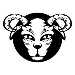 Sheep head with big eyes. Logo concept. Vector illustration