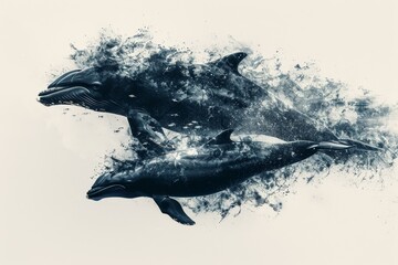 Dolphins Swimming in Water - obrazy, fototapety, plakaty