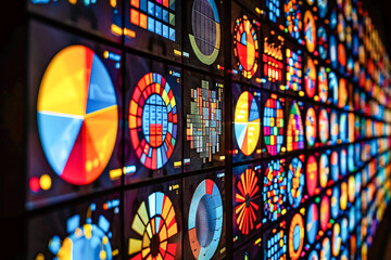 Religious stained glass window in a cathedral, reflecting the art and architecture of spiritual design