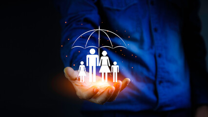 Family life insurance, Life insurance concept. Insurance for family and life Finance and health...