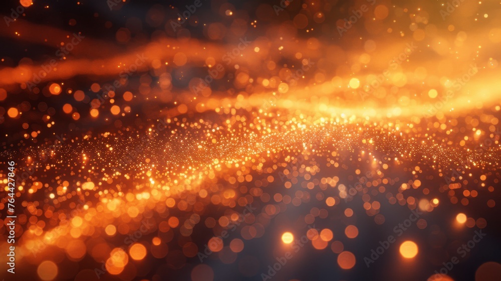Poster golden glittering landscape of bokeh lights - a warm abstract background with sparkling golden bokeh