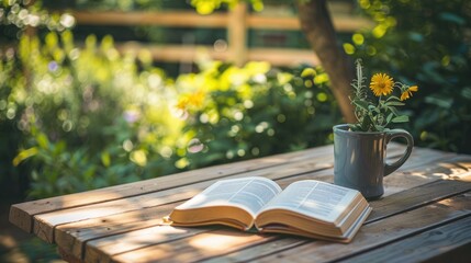 Open book on outdoor wooden table Stock Picture --ar 16:9 --style raw Job ID: b8eee4a9-fb61-4183-b4cc-842ca7b9e4b7