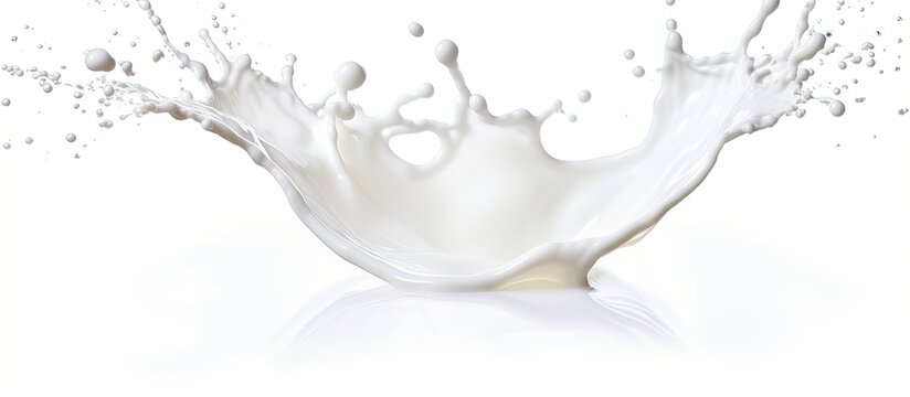 A dynamic and artistic milk splash captured in motion, isolated on a clean and bright white background