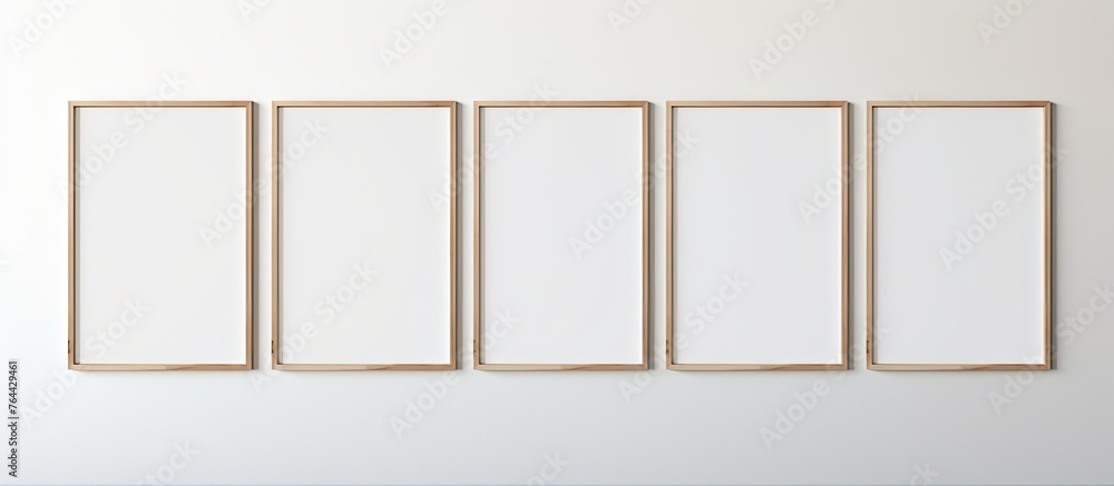 Aufkleber a series of empty frames are neatly hung in a line on a white wall in a gallery or home