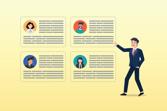 Businessman CEO reorganise employee role chart, reorganisation or reorg to adjust, allocate resources, change team structure for efficiency, restructure organization, department and job roles (Vector)