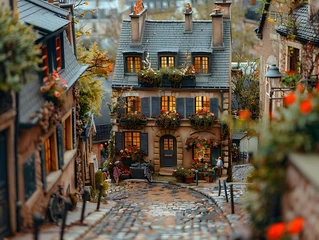 Fotobehang Paris street with windows, houses, and flowers with tilt-shifted miniature effect © Brian Carter
