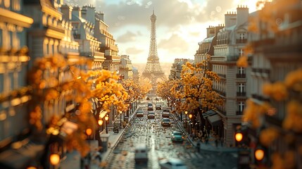 Paris street with windows, houses, and flowers with tilt-shifted miniature effect - obrazy, fototapety, plakaty