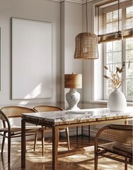 Home Mock-up with a Stylish Dining Room Interior Background. Presented in 3D Render. Made with Generative AI Technology