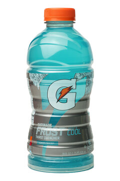 Isolated Bottle of Gatorade brand Glazier Freeze sport drink on transparent background	