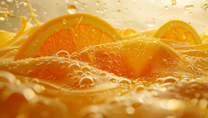 Fresh citrus fruit submerged in water, capturing the vibrant essence of refreshment