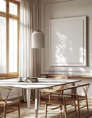 Home Mock-up with a Stylish Dining Room Interior Background. Presented in 3D Render. Made with Generative AI Technology