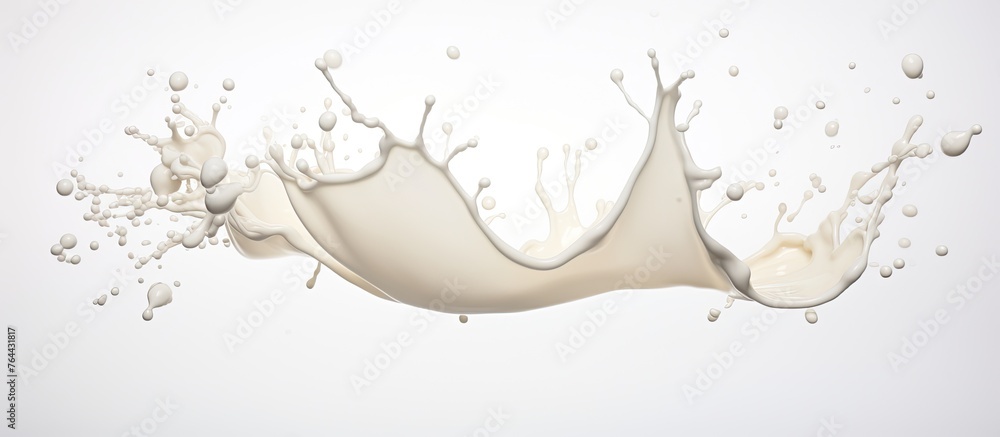 Poster fresh milk splashing and creating dynamic shapes on a clean and minimalist white background