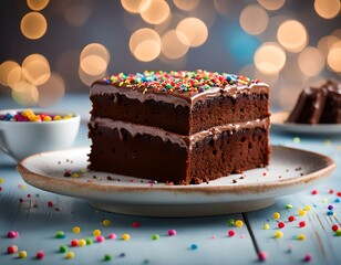 chocolate cake with icing and sprinkles