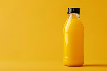 Blank glass bottle mockup on yellow background for mockup. - obrazy, fototapety, plakaty
