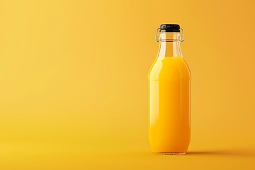 Blank glass bottle mockup on yellow background for mockup. - obrazy, fototapety, plakaty
