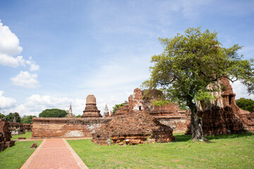 Fototapeta na wymiar Wat Mahathat ancient at historical park at Ayutthaya Historical Park, Phra Nakhon Si Ayutthaya Province, Thailand