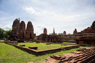 Fototapeta na wymiar Wat Mahathat ancient at historical park at Ayutthaya Historical Park, Phra Nakhon Si Ayutthaya Province, Thailand