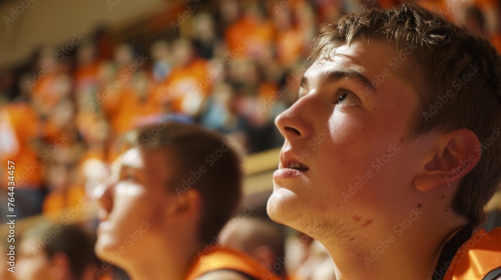 Poster the focused expression on a players face as they take a free throw ignoring the cheering crowd.