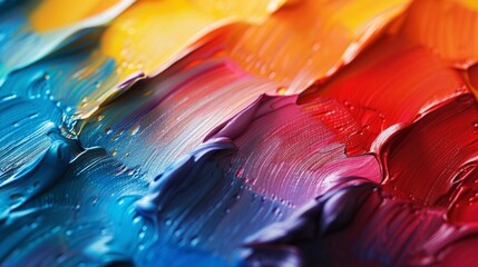 Vibrant oil paint strokes in red, blue, and yellow with a textured finish. - obrazy, fototapety, plakaty