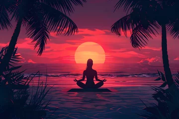 Zelfklevend Fotobehang Meditating on the beach during sunset © Articre8ing