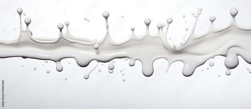 Poster high-speed photograph of milk splashing on a clean, white background, creating a dynamic and artisti