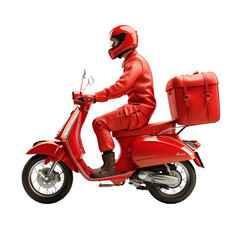 Delivery Courier Delivering Order with His Red Scooter