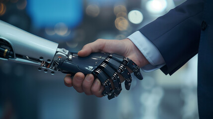 握手をするロボットと人間