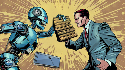 仕事を奪い合うロボットと人間
