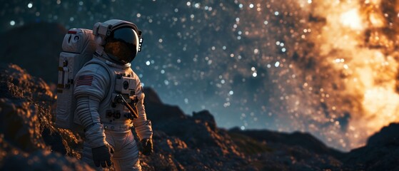 Astronaut and the Milky Way sky at night Generative AI - obrazy, fototapety, plakaty