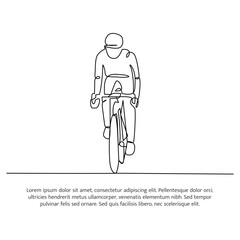 Continuous line design of cycling in the mountains.One line decorative elements drawn on a white background.