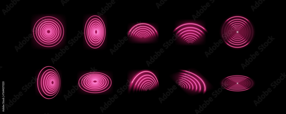 Poster 3d wi-fi light effect. wireless networking with a wave effect collection. glowing red signal wifi, s