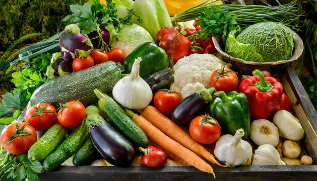 野菜の盛り合わせ。たくさんの野菜のイメージ素材。収穫した野菜。Assorted vegetables. Images of many vegetables. Harvested vegetables.