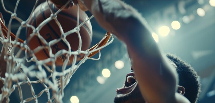 The moment of relief and joy as a basketball player makes the winning shot at the buzzer.