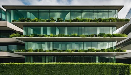 Eco-conscious green building with vertical gardening and sustainable glass design - 764437410