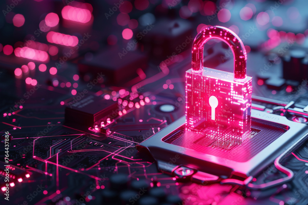 Poster cyber security technology smart motherboard chip and cloud service.ai generative
