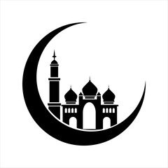 Silhouttes Mosque Illustration Vector Element