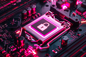 Fototapeta premium cyber security Technology Smart motherboard chip and cloud service.AI generative