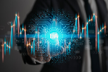 Businessman Touch Screen and Blue EA Expert Advisor Icon