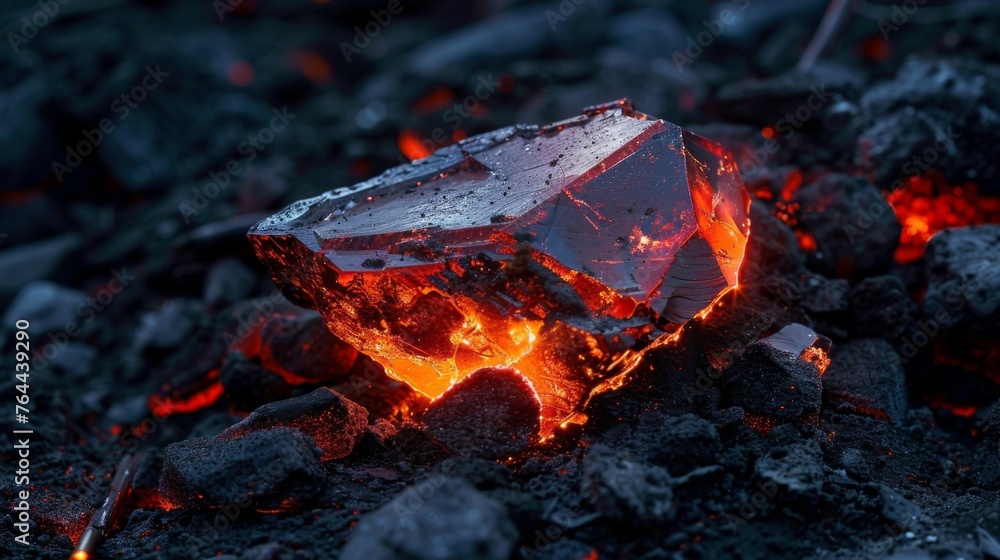 Aufkleber a closeup of a meteorite fragment lying on the ground the edges still glowing red from its violent i