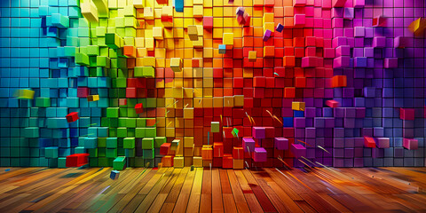 Colorful Cube Patterns, Abstract Geometric Blocks in a Rainbow Spectrum