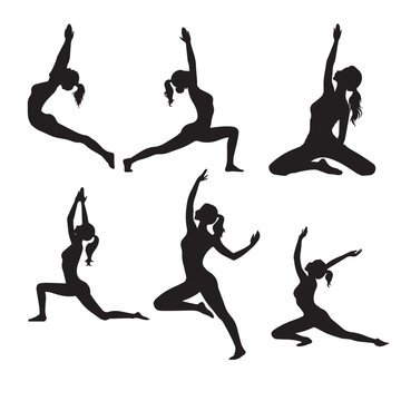 Woman yoga silhouettes clip art black and white vector image