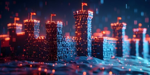 Conceptual image of a digital fortress protecting against evolving cyber threats. Concept Cybersecurity, Digital Fortress, Evolving Threats, Technology Protection, Conceptual Image