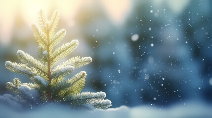 Christmas pine branches and holiday bokeh lights