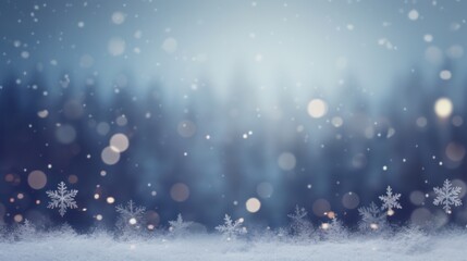 Fototapeta na wymiar Christmas Snowfall Wonderland: A festive scene with falling snowflakes, creating a wintry atmosphere under a starry sky, perfect for holiday celebrations