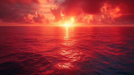 夕暮れの赤く染まった海