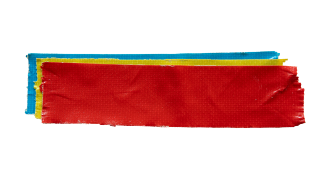 Layered red, yellow and blue cloth tapes for using as a text box