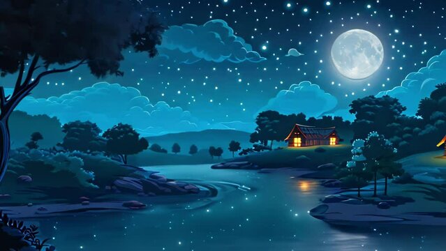 Night city or village by the lake and landscape vector