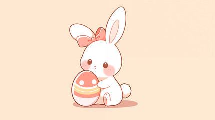 Fototapeta premium Hand drawn cartoon cute bunny and Easter egg illustration
