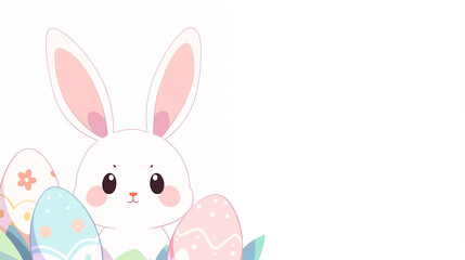 Hand drawn cartoon cute bunny and Easter egg illustration